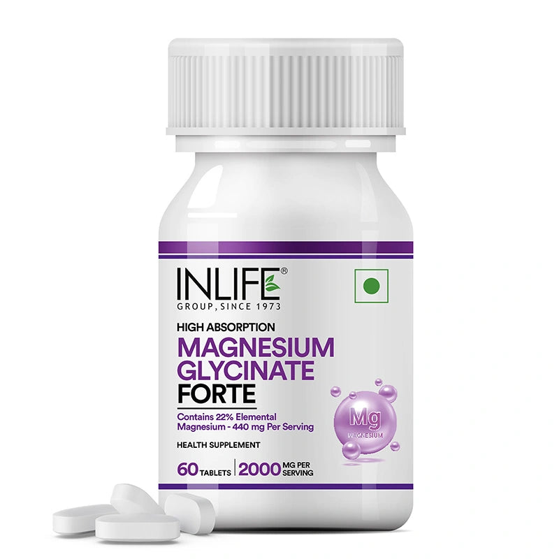 Inlife Chelated Magnesium Glycinate Forte Supplement 2000mg 60 Tablets