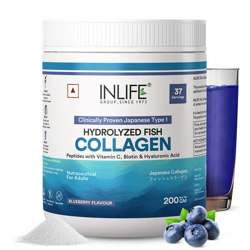 Inlife Japanese Marine Fish Collagen Supplements for Women & Men | Clinically Proven Ingredient | 200g Powder