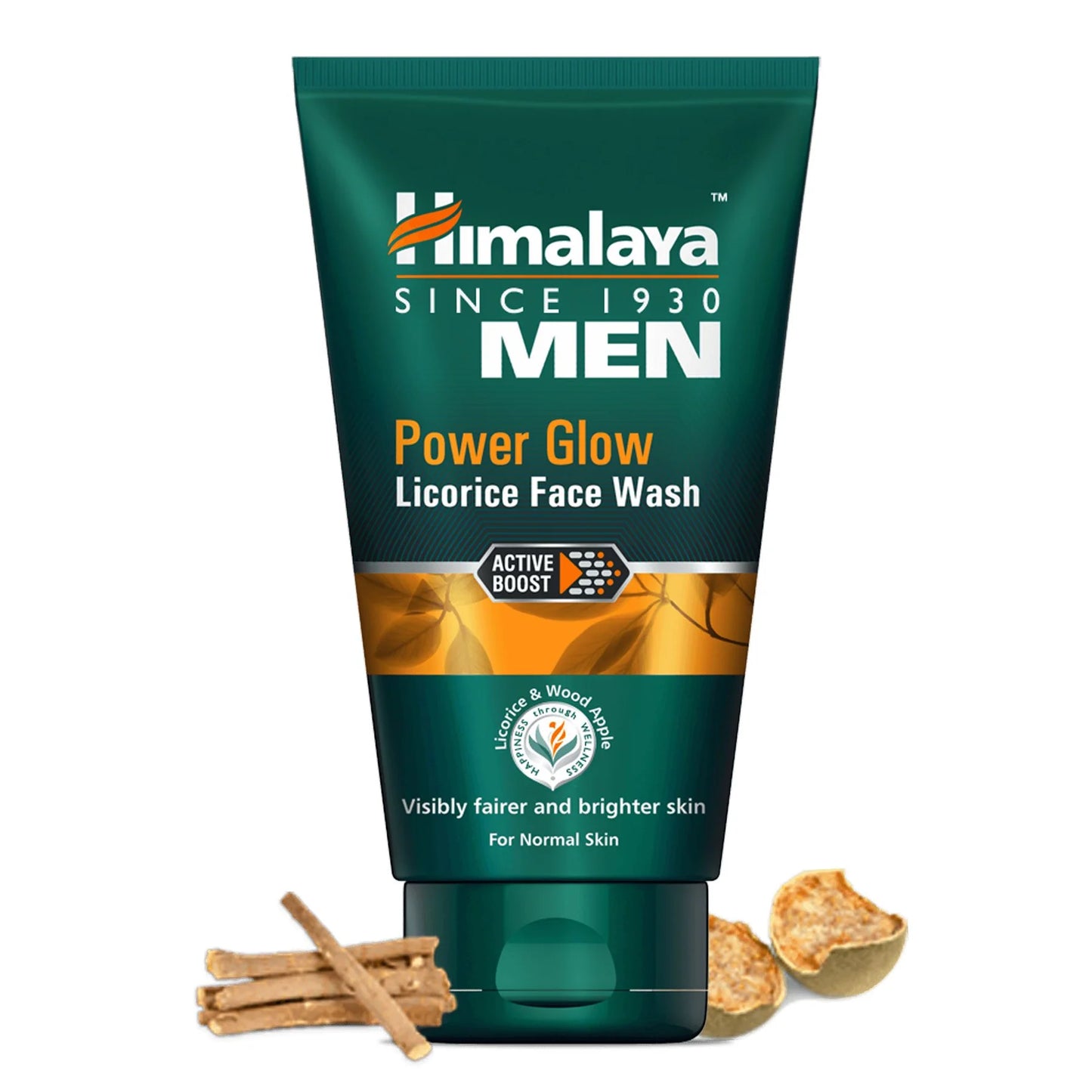 Himalaya Men Power Glow Licorice Face Wash tube on a white background