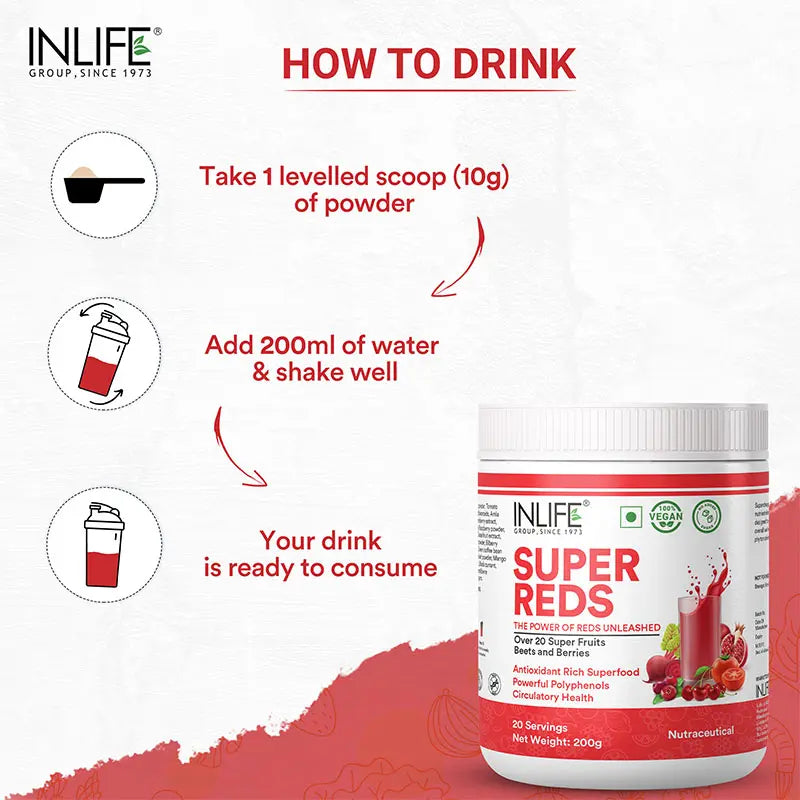 Super Reds Powder | Antioxidant-Rich 20 Superfoods, Fruits, Beets & Berries | 200g