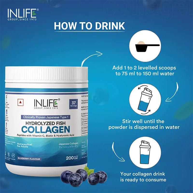 Inlife Japanese Marine Fish Collagen Supplements for Women & Men | Clinically Proven Ingredient | 200g Powder