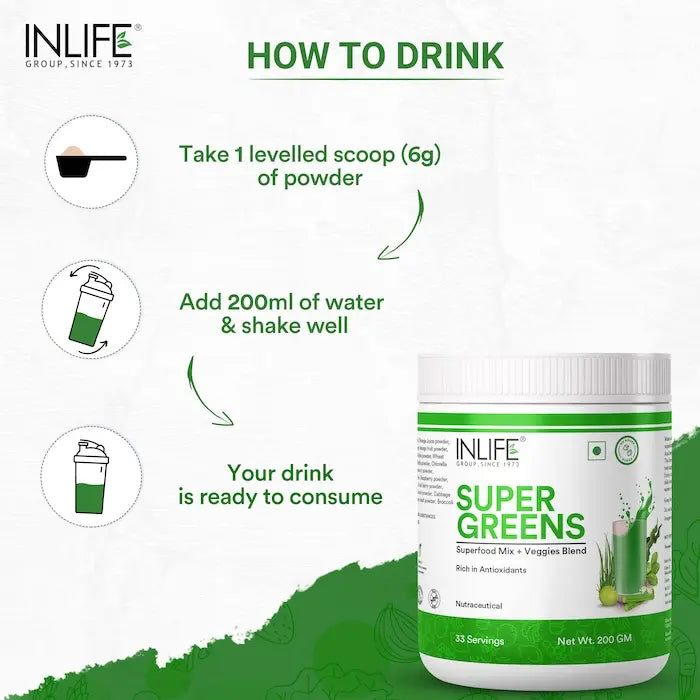 Inlife Super Green Fusion | Vital Nutrients, Fiber, Antioxidants, Superfoods Powder | 200g