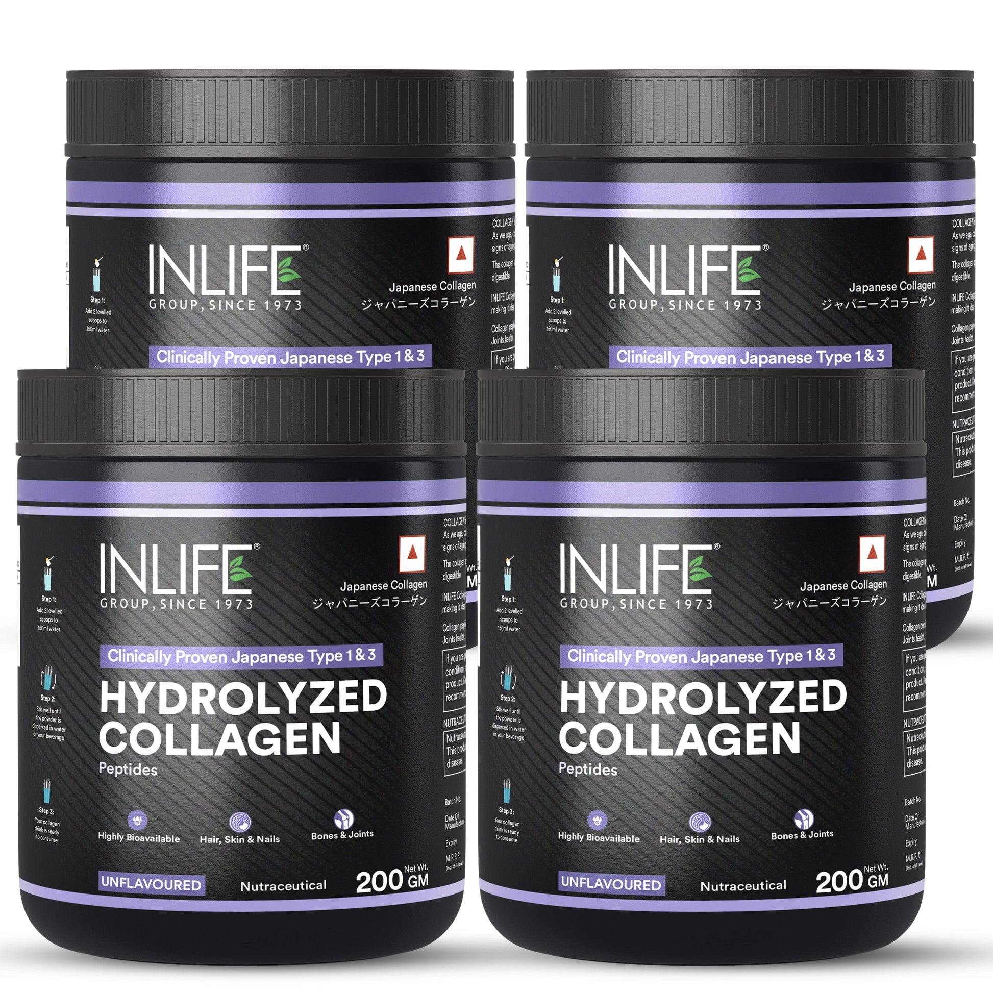 Inlife Hydrolyzed Japanese Collagen | Type 1 & 3 Collagen Peptides Powder | Clinically Proven Ingredient | 200g Unflavored powder
