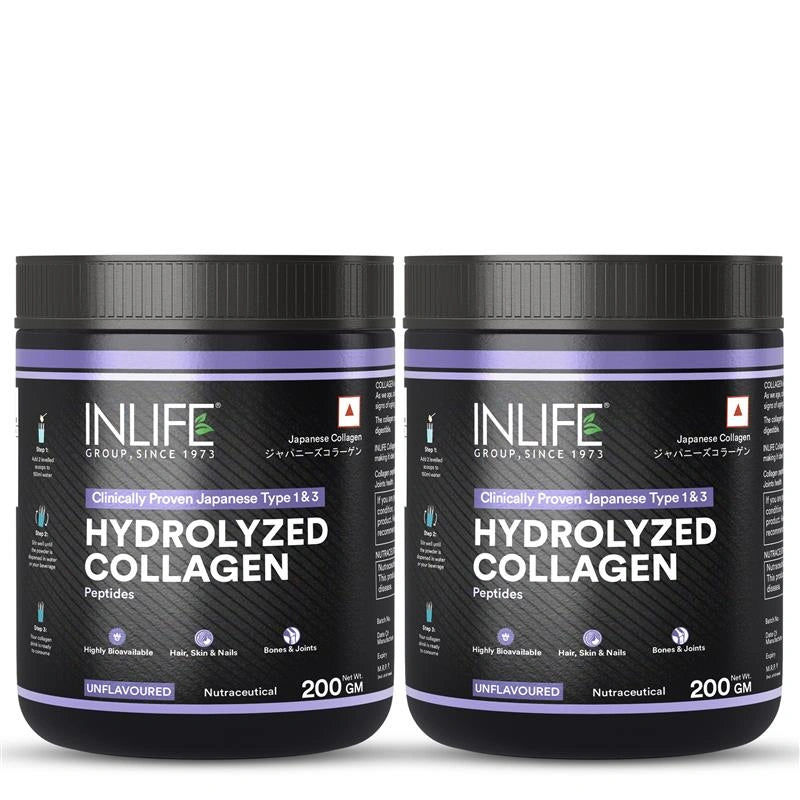 Inlife Hydrolyzed Japanese Collagen | Type 1 & 3 Collagen Peptides Powder | Clinically Proven Ingredient | 200g Unflavored powder