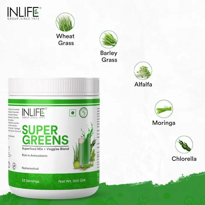 Inlife Super Green Fusion | Vital Nutrients, Fiber, Antioxidants, Superfoods Powder | 200g