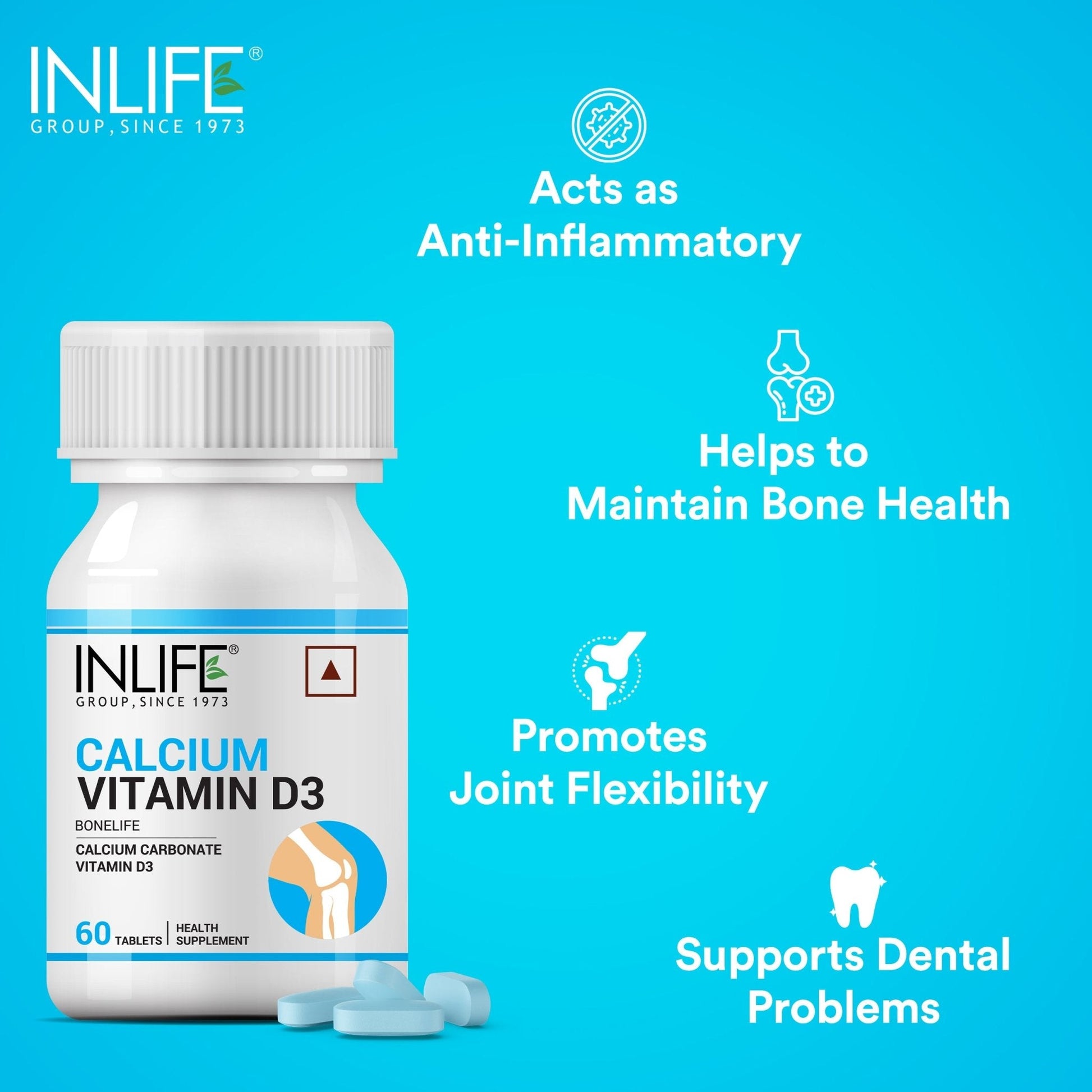 Inlife Magnesium Glycinate with Zinc + Calcium with Vitamin D3 | Vegetarian Combo Pack