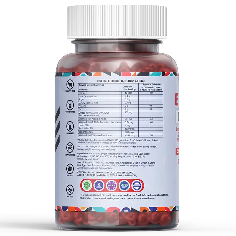 Inlife Eye Care Supplement with Lutein, Zeaxanthin, Omega 3 Gummies | Strawberry Flavor - 6