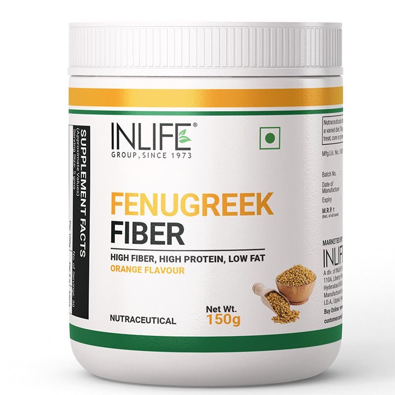Inlife Fenugreek Fiber Powder | 150g | Orange Flavour