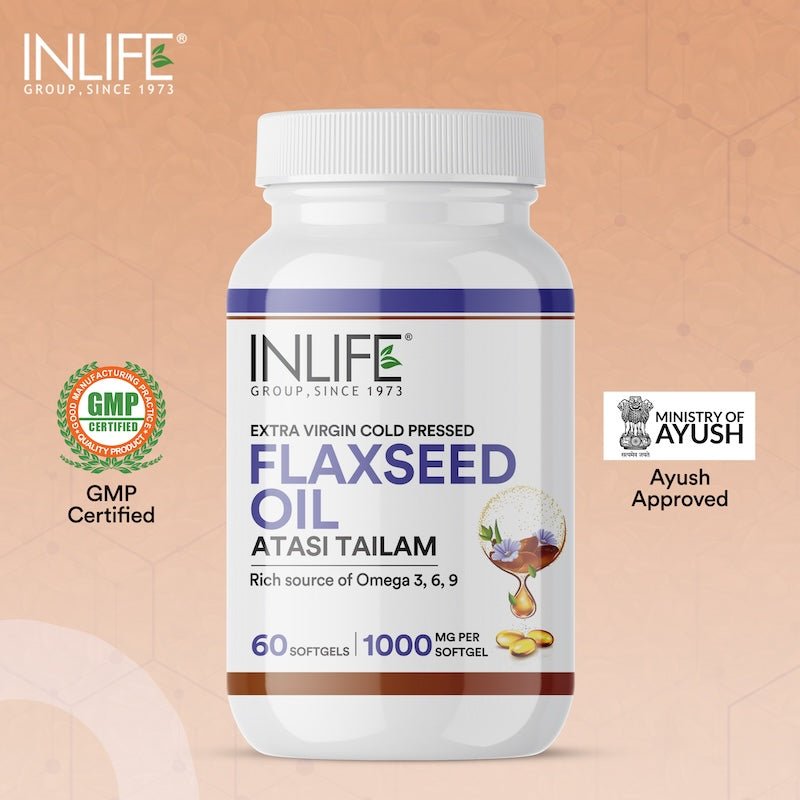 Inlife Flaxseed Oil Capsules Omega 3 6 9 Supplement | 1000mg | 60 Softgels