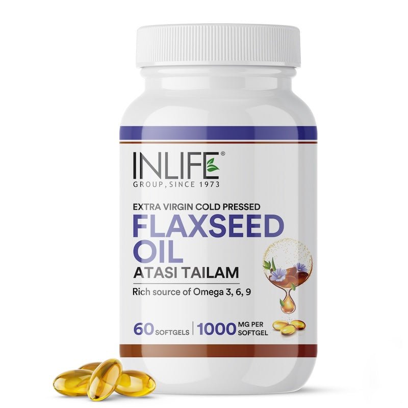 Inlife Flaxseed Oil Capsules Omega 3 6 9 Supplement | 1000mg | Softgels