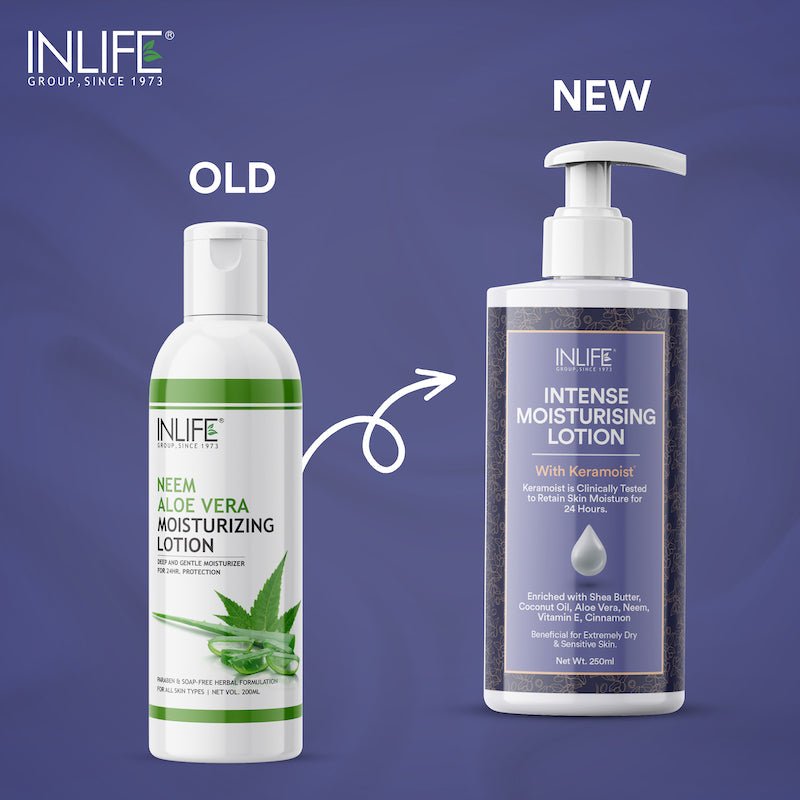 Inlife Intense Moisturizing Lotion | With Keramoist, Shea Butter, Coconut Oil, Aloe Vera, Neem, Vitamin E | 250ml
