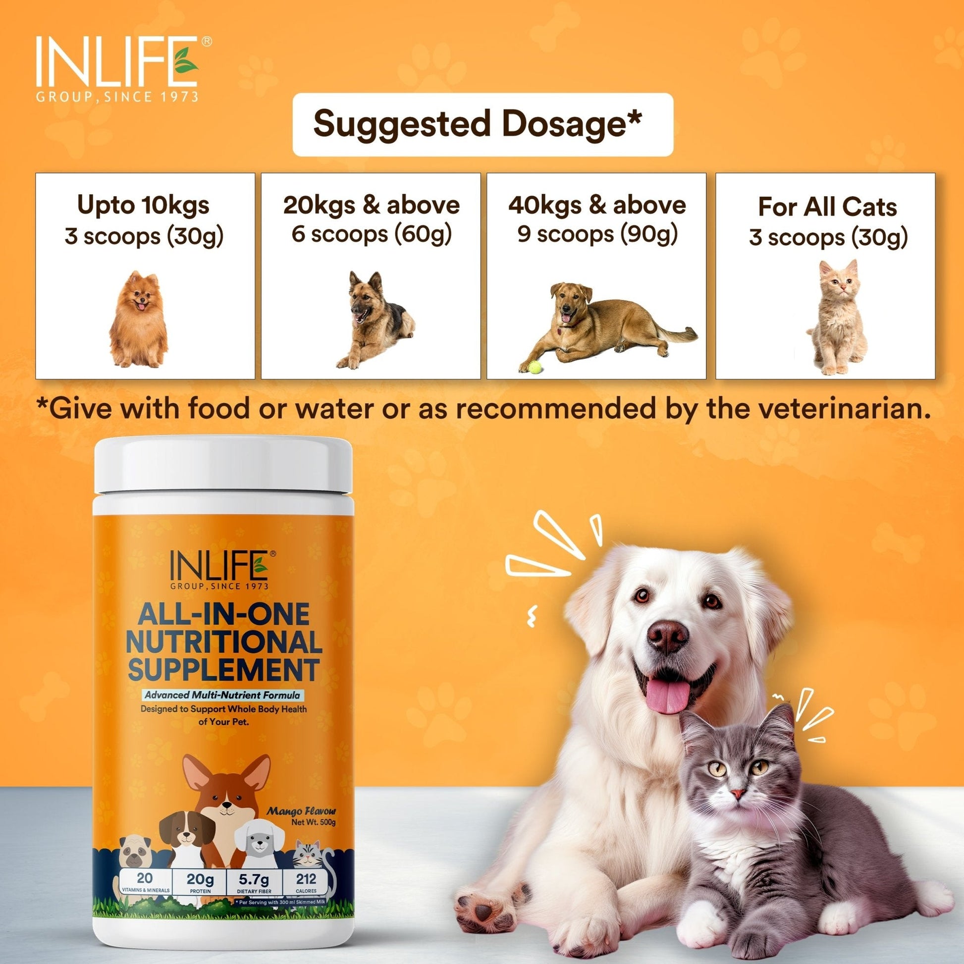 Inlife Nutritional Meal Mix Powder for Dogs, Cats, Pets | Advanced Multi-Nutrient Formula