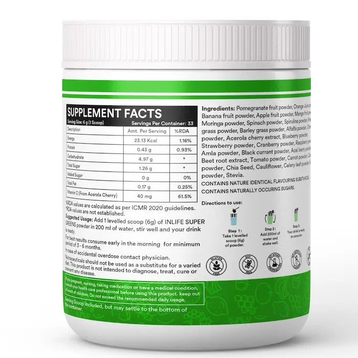 Inlife Super Green Fusion | Vital Nutrients, Fiber, Antioxidants, Superfoods Powder | 200g