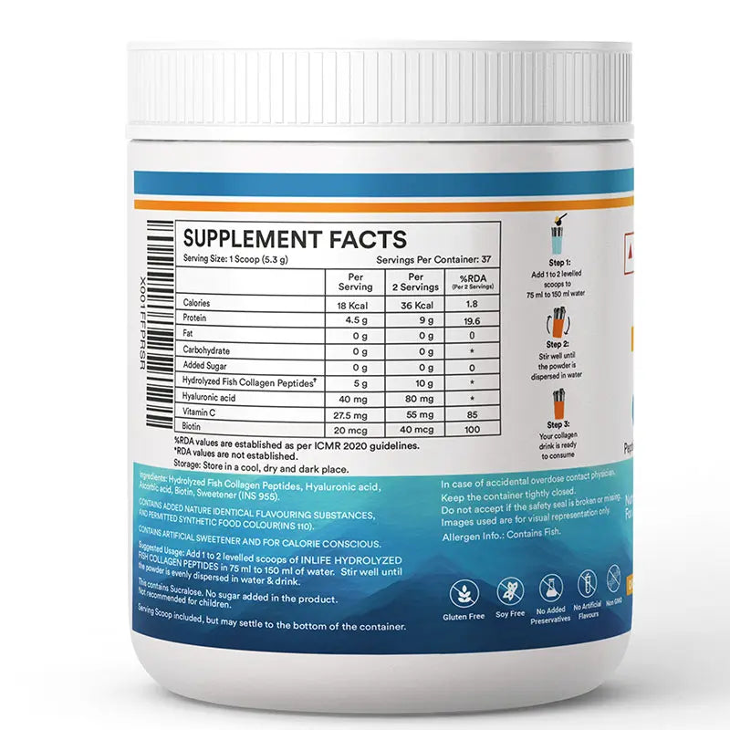 Inlife Japanese Marine Fish Collagen Supplements for Women & Men | Clinically Proven Ingredient | 200g Powder