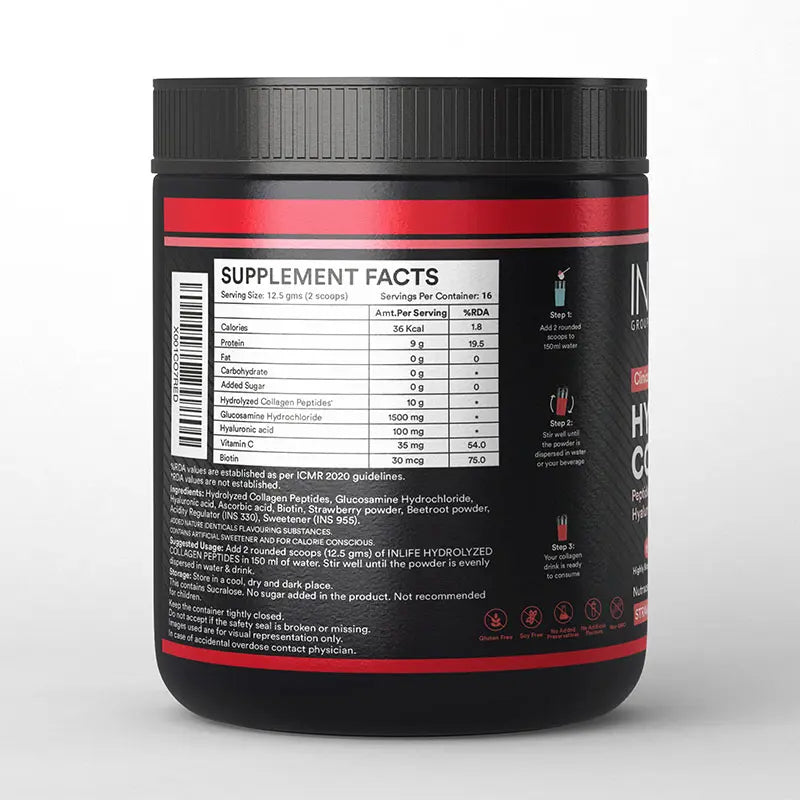 Inlife Hydrolyzed Japanese Collagen Peptides | with Biotin, Hyaluronic Acid & Glucosamine HCl | 200g Powder