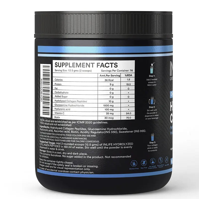 Inlife Hydrolyzed Japanese Collagen Peptides | with Biotin, Hyaluronic Acid & Glucosamine HCl | 200g Powder - 17