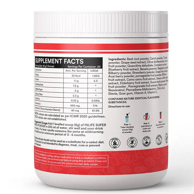 Super Reds Powder | Antioxidant-Rich 20 Superfoods, Fruits, Beets & Berries | 200g