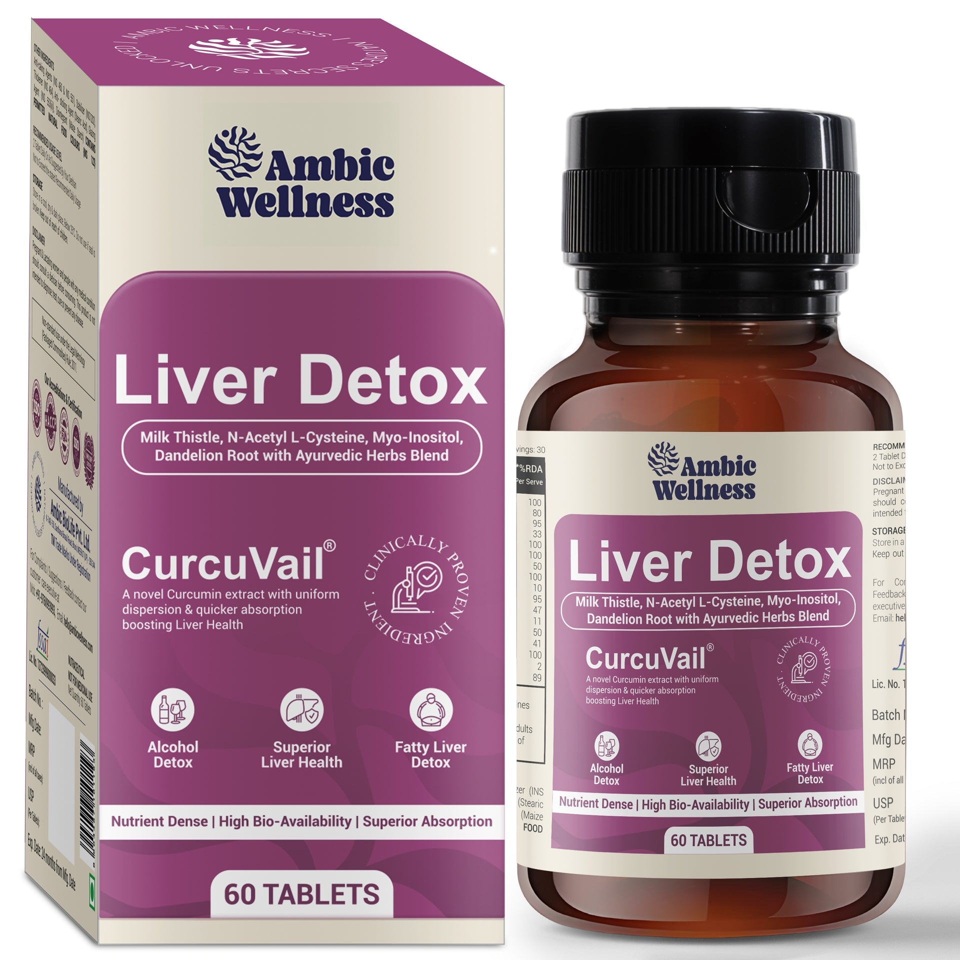 Ambic Wellness Liver Detox Supplement I Milk Thistle 60 Tablet for Fatty Liver Detox