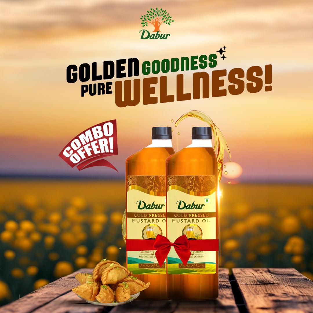 Dabur Cold Pressed Mustard Oil | Rich in Omega 3 & 6 | Healthy, Pure & Flavorful Cooking Oil 1L