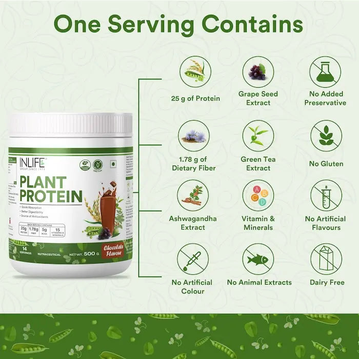 Inlife Plant Based Protein Powder Supplement | 25gms Protein (500g)