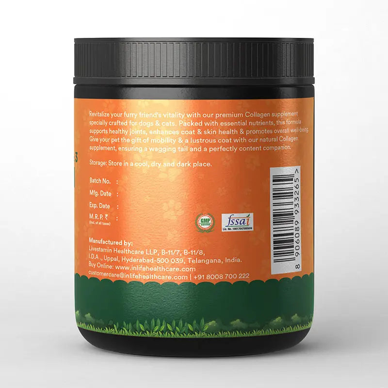 Inlife Hydrolyzed Type 1 & 3 Collagen Peptides Supplement for Pets  | Available in 3 flavors 200g
