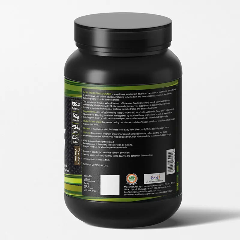 Inlife Muscle Mass Gainer Protein Powder Supplement 3Kg