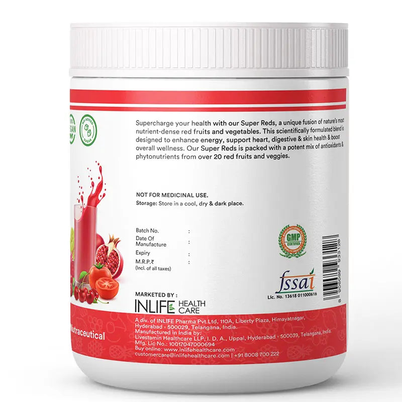 Super Reds Powder | Antioxidant-Rich 20 Superfoods, Fruits, Beets & Berries | 200g