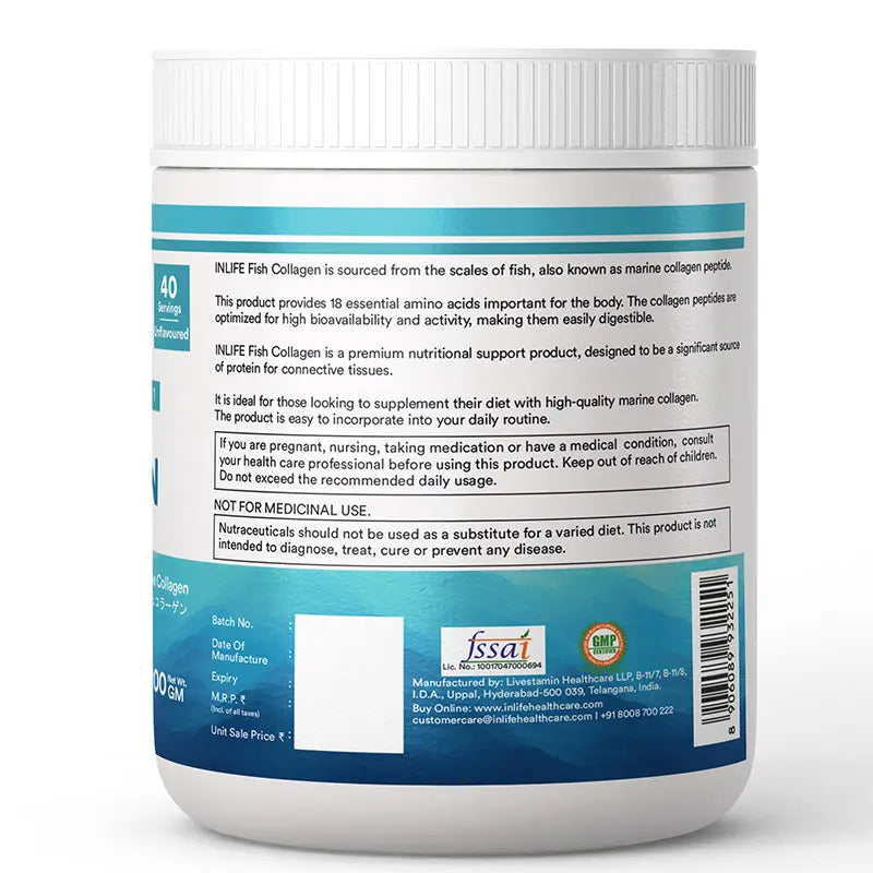 Inlife  Hydrolyzed Japanese Marine Fish Collagen Peptides Powder | Clinically Proven Ingredient | 200g Unflavored