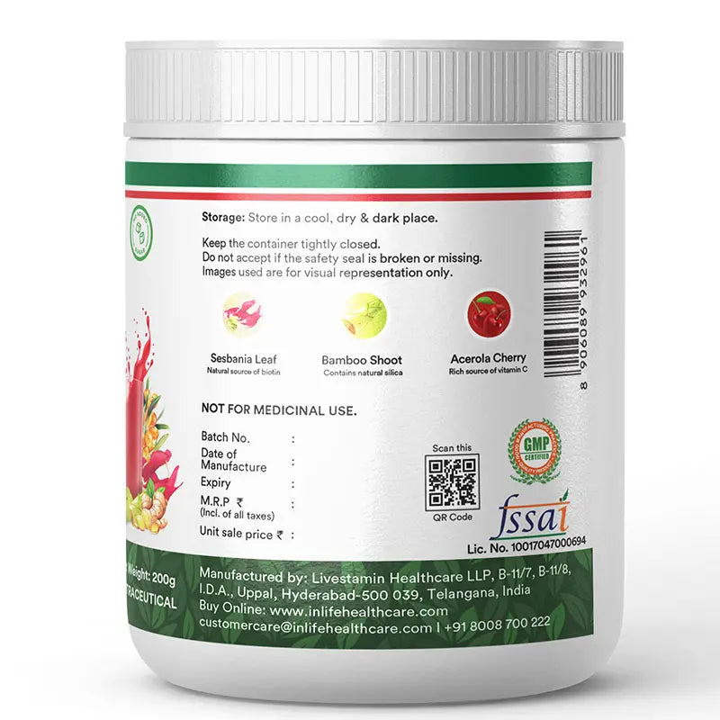 Inlife Plant Based Collagen Powder Supplement, Women & Men - 200g (Fruit Punch) - 6