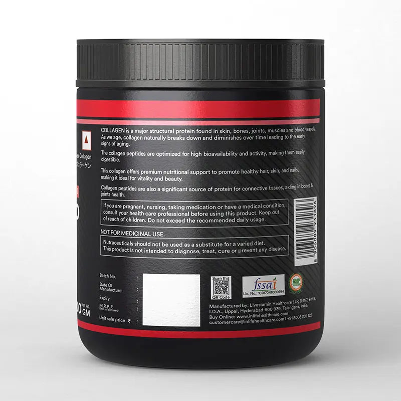 Inlife Hydrolyzed Japanese Collagen Peptides | with Biotin, Hyaluronic Acid & Glucosamine HCl | 200g Powder - 25