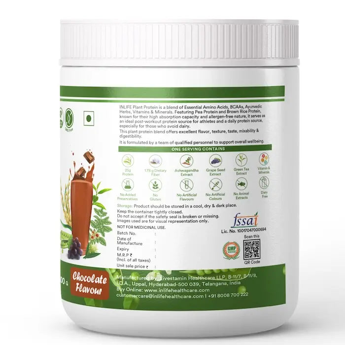 Inlife Plant Based Protein Powder Supplement | 25gms Protein (500g)