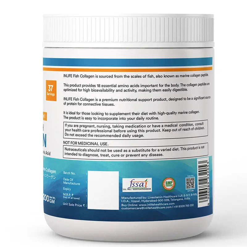 Inlife Japanese Marine Fish Collagen Supplements for Women & Men | Clinically Proven Ingredient | 200g Powder - 8