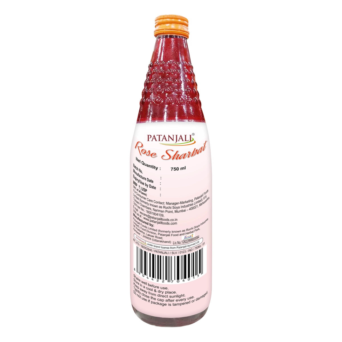 Patanjali Sugar Free Rose Sharbat – Refreshing Herbal Beverage 750ml