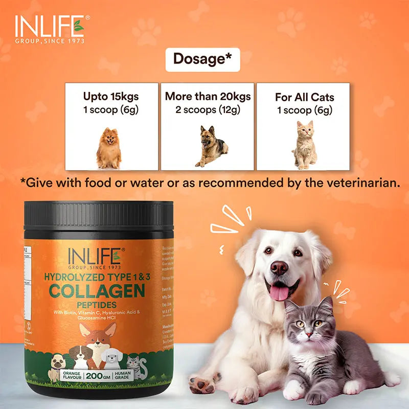 Inlife Hydrolyzed Type 1 & 3 Collagen Peptides Supplement for Pets  | Available in 3 flavors 200g