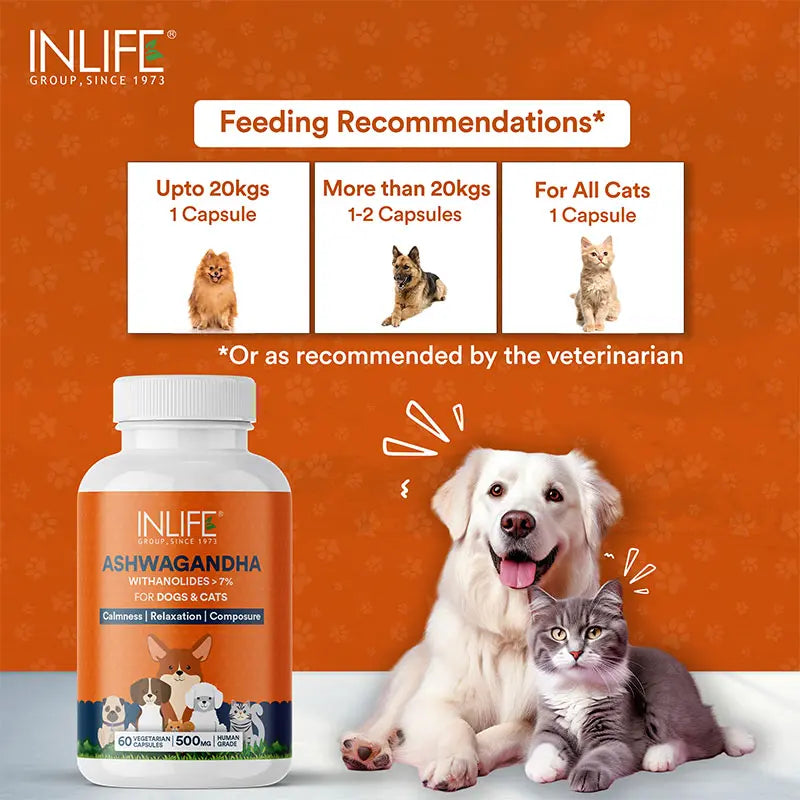 Inlife Ashwagandha for Pets, Dogs & Cats | 500mg | Veg. Capsules - 3