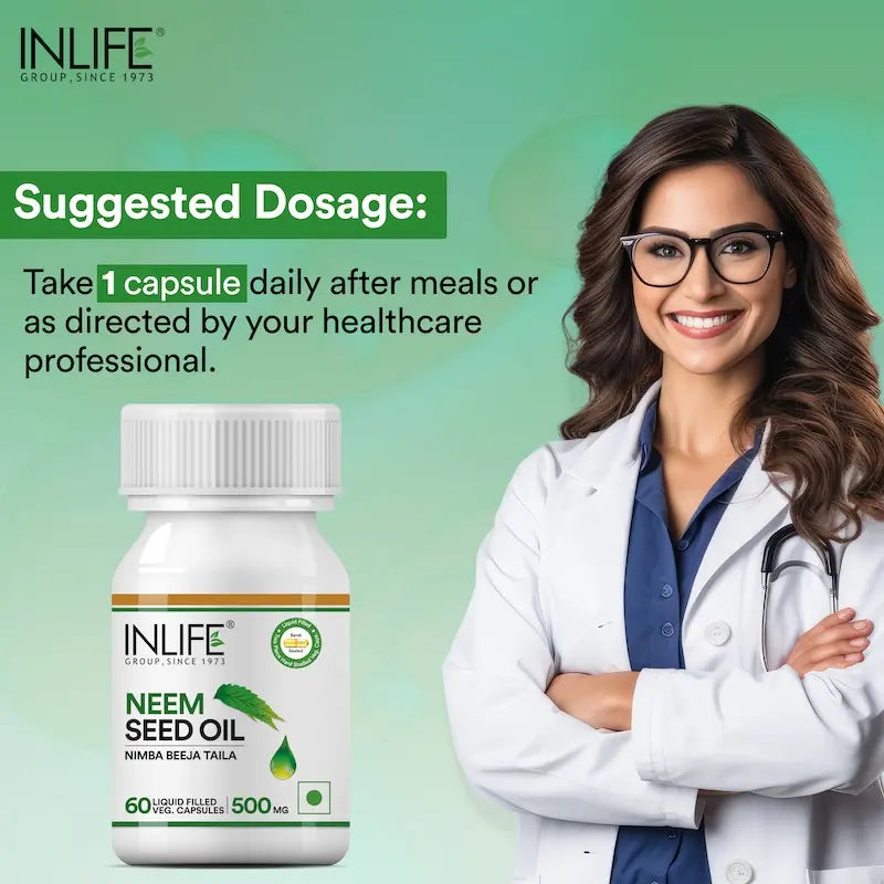 Inlife Neem Seed Oil Supplement | 500mg | 60 Veg. Capsules