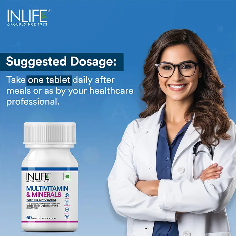 Inlife Multivitamin and Minerals Supplement with Ginseng, Grape Seed, Lutein & Probiotics | 60 Vegetarian Tablets