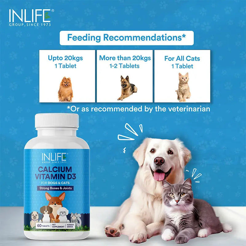 Inlife  Calcium Tablets for Dogs Cats with Vitamin D3 | Stronger Bones, Teeth & Joint Support In Pets Tablets - 3