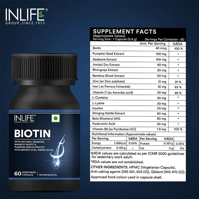 Inlife Biotin Supplement for Hair, with Sesbania, Bamboo Shoot | Veg. Capsules - 4