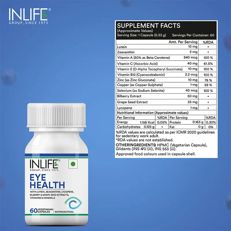 Inlife Eye Health Supplement with Bilberry, Zeaxanthin | 60 Veg. Capsules