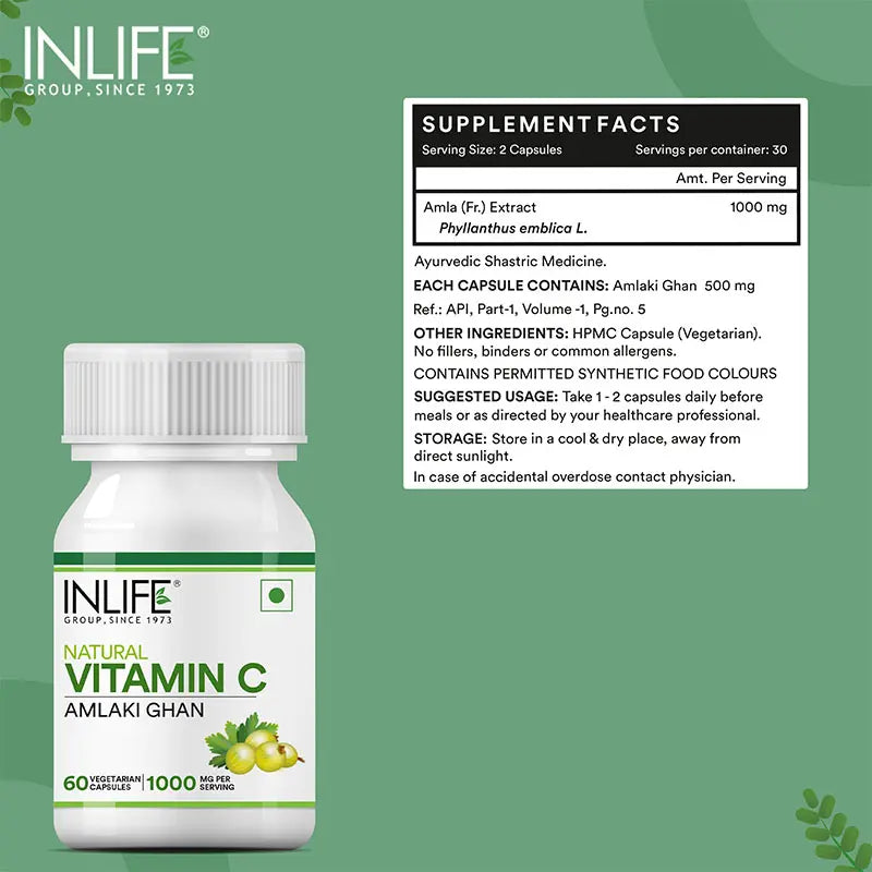 Inlife Natural Vitamin C Amla Extract | 1000mg | Veg. Capsules - 3