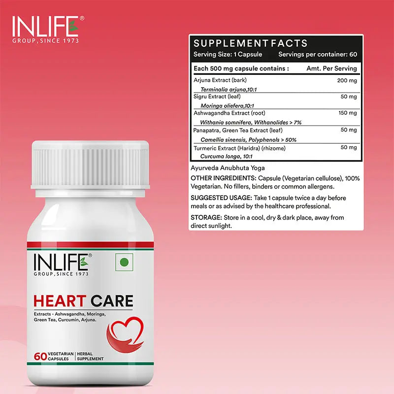 Inlife Heart Care Supplement | 500mg | Veg. Capsules - 3