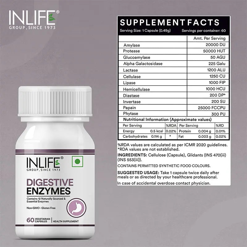 Inlife Digestive Enzymes Supplement | 60 Veg. Capsules