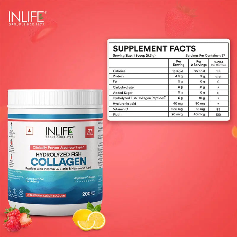 Inlife Japanese Marine Fish Collagen Supplements for Women & Men | Clinically Proven Ingredient | 200g Powder