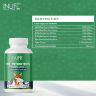 Inlife Prebiotics & Probiotics Pet Supplements for Dogs Cats 60 Capsules