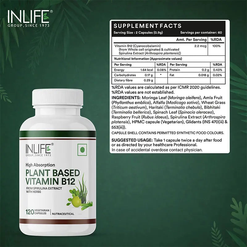 Inlife Plant-Based Vitamin B12 Supplement | 120 Veg. Capsules