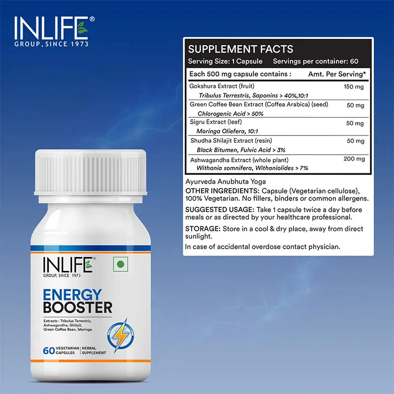 Inlife Energy Booster Supplement | 500mg | Veg. Capsules - 3