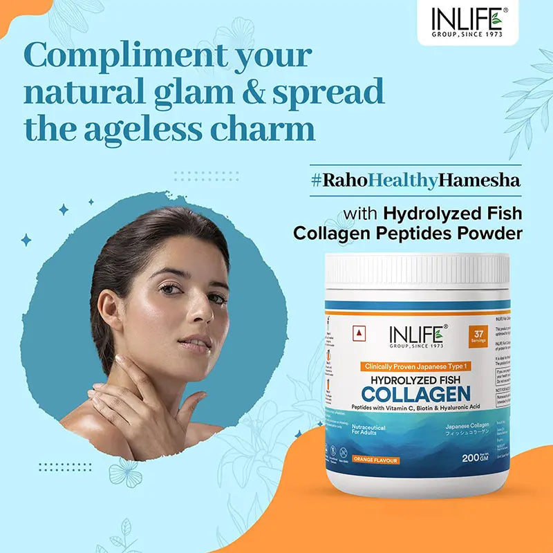 Inlife Japanese Marine Fish Collagen Supplements for Women & Men | Clinically Proven Ingredient | 200g Powder