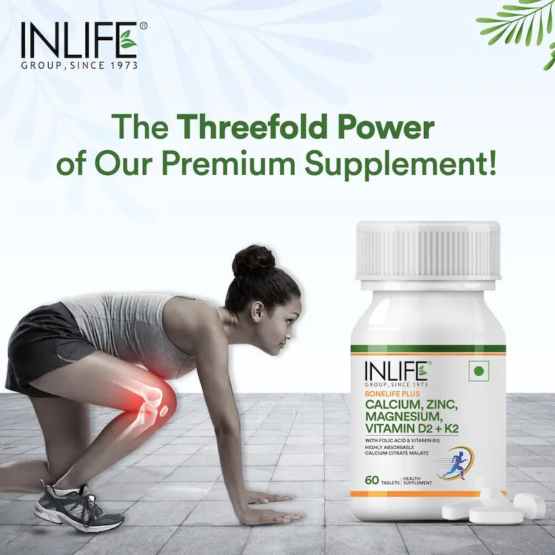 Inlife Bonelife Plus Formula | Calcium Citrate Malate, Magnesium, Zinc, Folic Acid, Vitamin D2, K2 & B12 | Supports Bone & Nutritional Health Tablets - 7